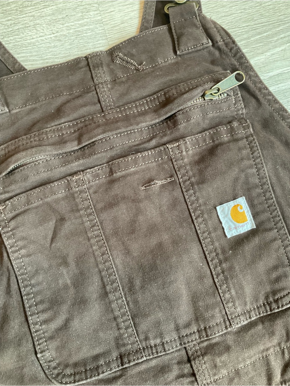 🥕Carhartt Brown Duck Canvas Double Knee Bib Overalls Womens M Workwear Gorpcore - Picture 10 of 11